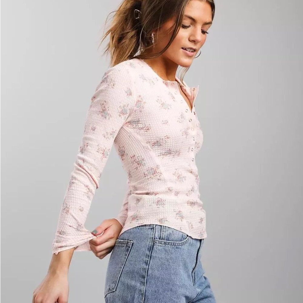 NWT Free People Floral Flannel Henley Top